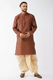 Maroon Woven Silk Blend Dhoti-Kurta
