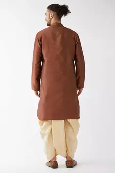 Maroon Woven Silk Blend Dhoti-Kurta
