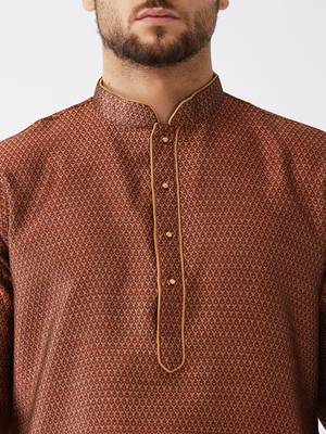 Maroon Woven Silk Blend Dhoti-Kurta 5