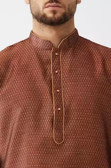 Maroon Woven Silk Blend Dhoti-Kurta