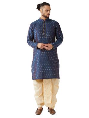 Blue Woven Silk Blend Dhoti-Kurta 1