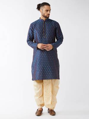 Blue Woven Silk Blend Dhoti-Kurta 2