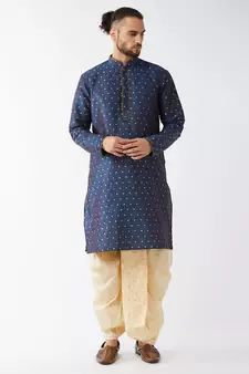 Blue Woven Silk Blend Dhoti-Kurta