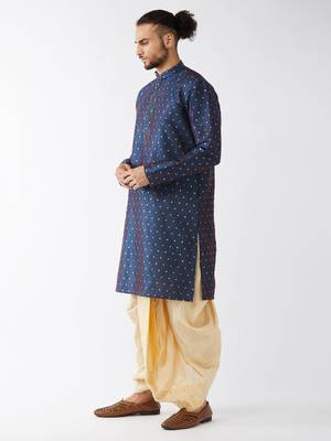 Blue Woven Silk Blend Dhoti-Kurta 3