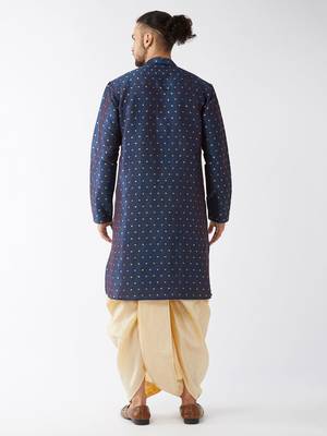 Blue Woven Silk Blend Dhoti-Kurta 4