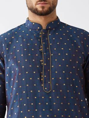 Blue Woven Silk Blend Dhoti-Kurta 5