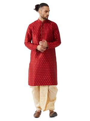 Maroon Woven Silk Blend Dhoti-Kurta 1