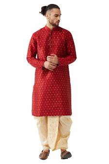 Maroon Woven Silk Blend Dhoti-Kurta