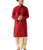 Maroon Woven Silk Blend Dhoti-Kurta