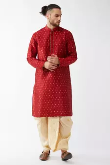 Maroon Woven Silk Blend Dhoti-Kurta