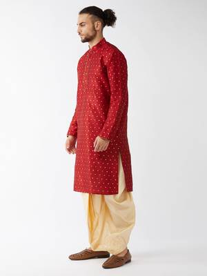 Maroon Woven Silk Blend Dhoti-Kurta 3