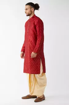 Maroon Woven Silk Blend Dhoti-Kurta