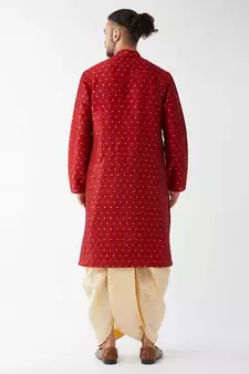 Maroon Woven Silk Blend Dhoti-Kurta