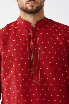 Maroon Woven Silk Blend Dhoti-Kurta