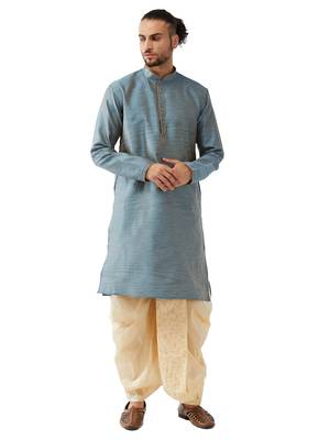 Blue Woven Silk Blend Dhoti-Kurta 1