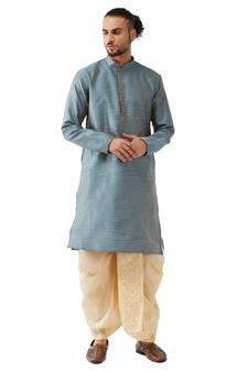 Blue Woven Silk Blend Dhoti-Kurta