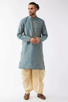 Blue Woven Silk Blend Dhoti-Kurta