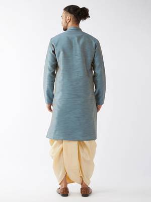 Blue Woven Silk Blend Dhoti-Kurta 4