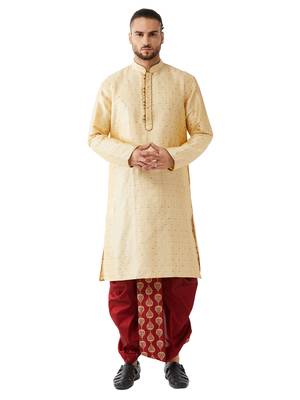 Beige Woven Silk Blend Dhoti-Kurta 1