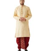Beige Woven Silk Blend Dhoti-Kurta