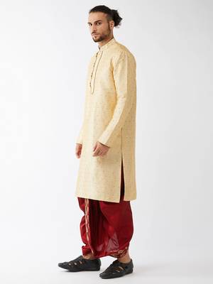 Beige Woven Silk Blend Dhoti-Kurta 3