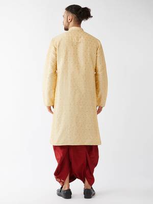 Beige Woven Silk Blend Dhoti-Kurta 4