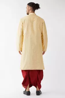 Beige Woven Silk Blend Dhoti-Kurta