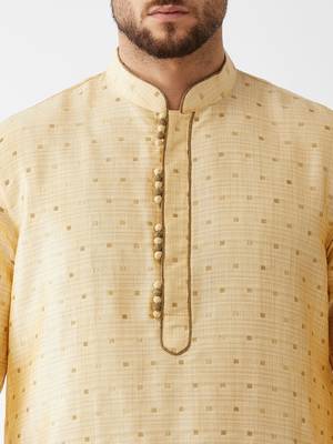 Beige Woven Silk Blend Dhoti-Kurta 5