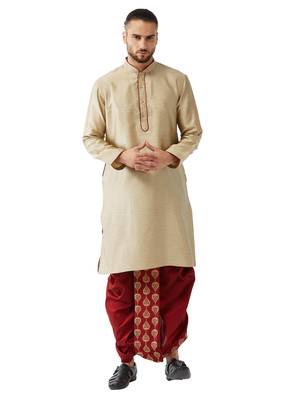Beige Woven Silk Blend Dhoti-Kurta 1