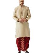 Beige Woven Silk Blend Dhoti-Kurta