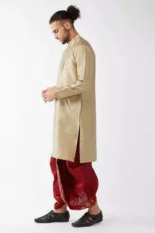 Beige Woven Silk Blend Dhoti-Kurta