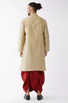 Beige Woven Silk Blend Dhoti-Kurta