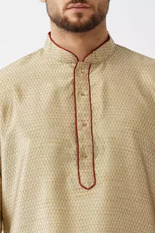 Beige Woven Silk Blend Dhoti-Kurta