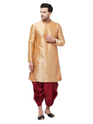 Gold plain silk blend dhoti-kurta 1