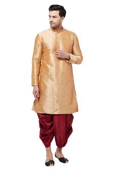 Gold plain silk blend dhoti-kurta