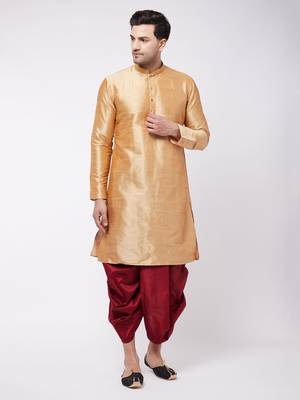 Gold plain silk blend dhoti-kurta 2