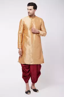 Gold plain silk blend dhoti-kurta