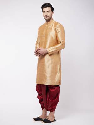 Gold plain silk blend dhoti-kurta 3