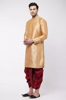 Gold plain silk blend dhoti-kurta