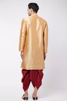 Gold plain silk blend dhoti-kurta