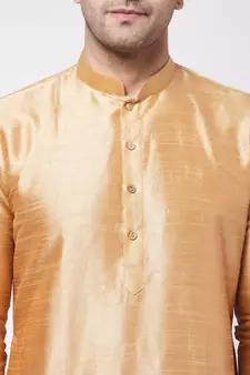 Gold plain silk blend dhoti-kurta