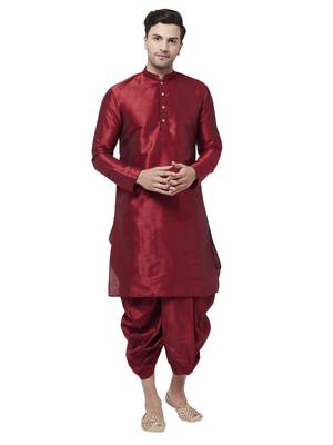 Maroon plain silk blend dhoti-kurta 1