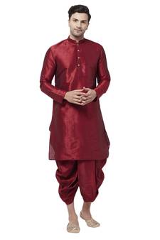 Maroon plain silk blend dhoti-kurta