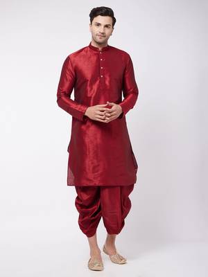 Maroon plain silk blend dhoti-kurta 2