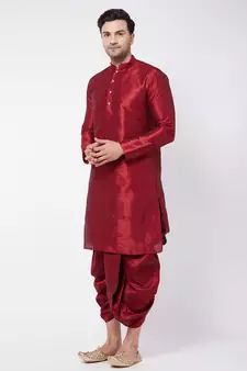 Maroon plain silk blend dhoti-kurta