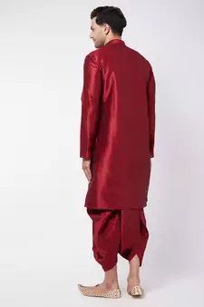 Maroon plain silk blend dhoti-kurta