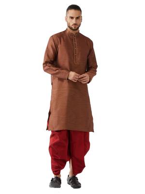 Maroon woven silk blend dhoti-kurta 1