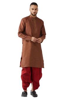 Maroon woven silk blend dhoti-kurta