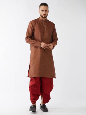 Maroon woven silk blend dhoti-kurta 2