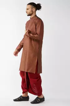 Maroon woven silk blend dhoti-kurta